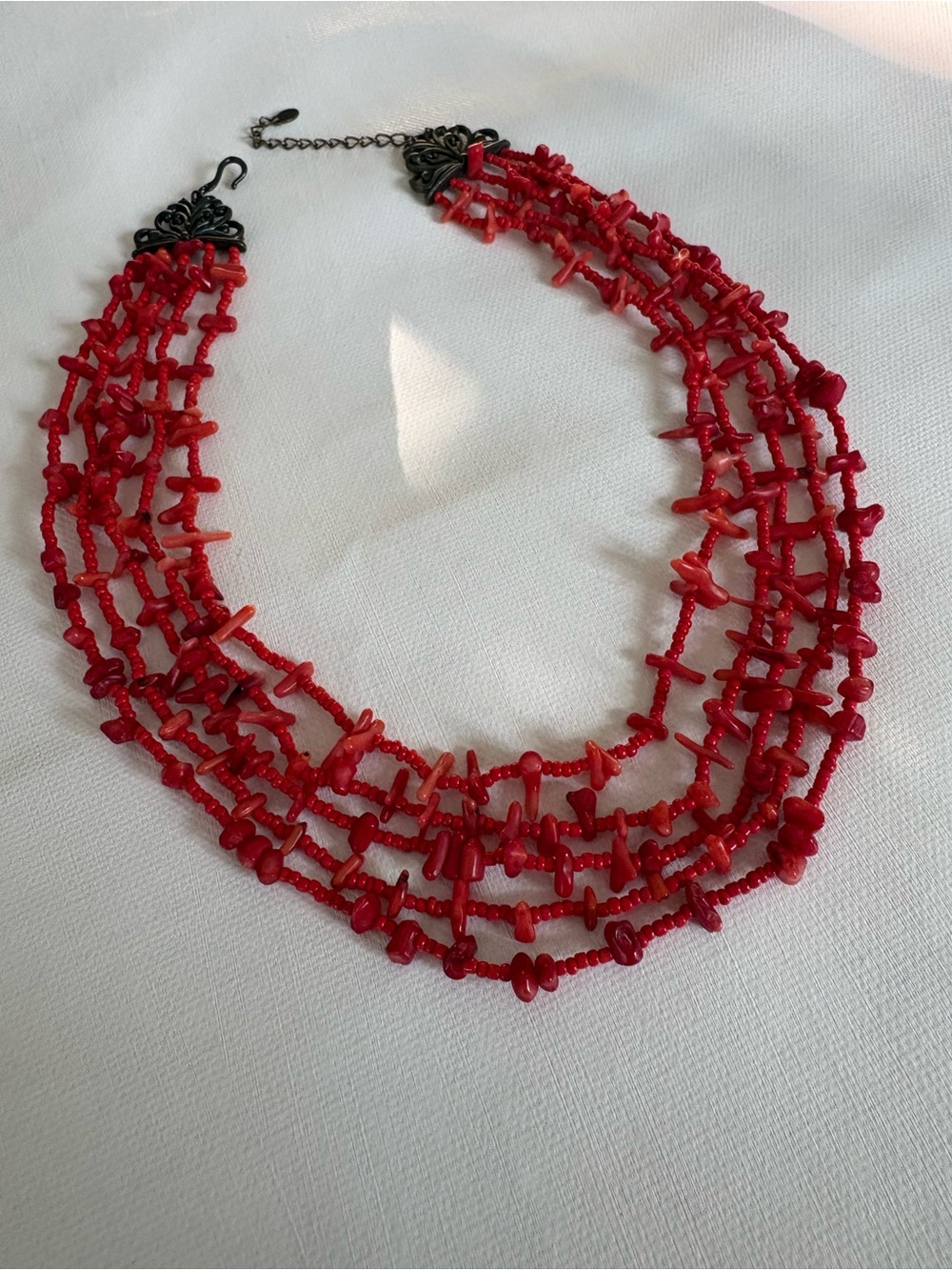 Red Multi-Strand Beaded Statement Necklace - Picture 4 of 6